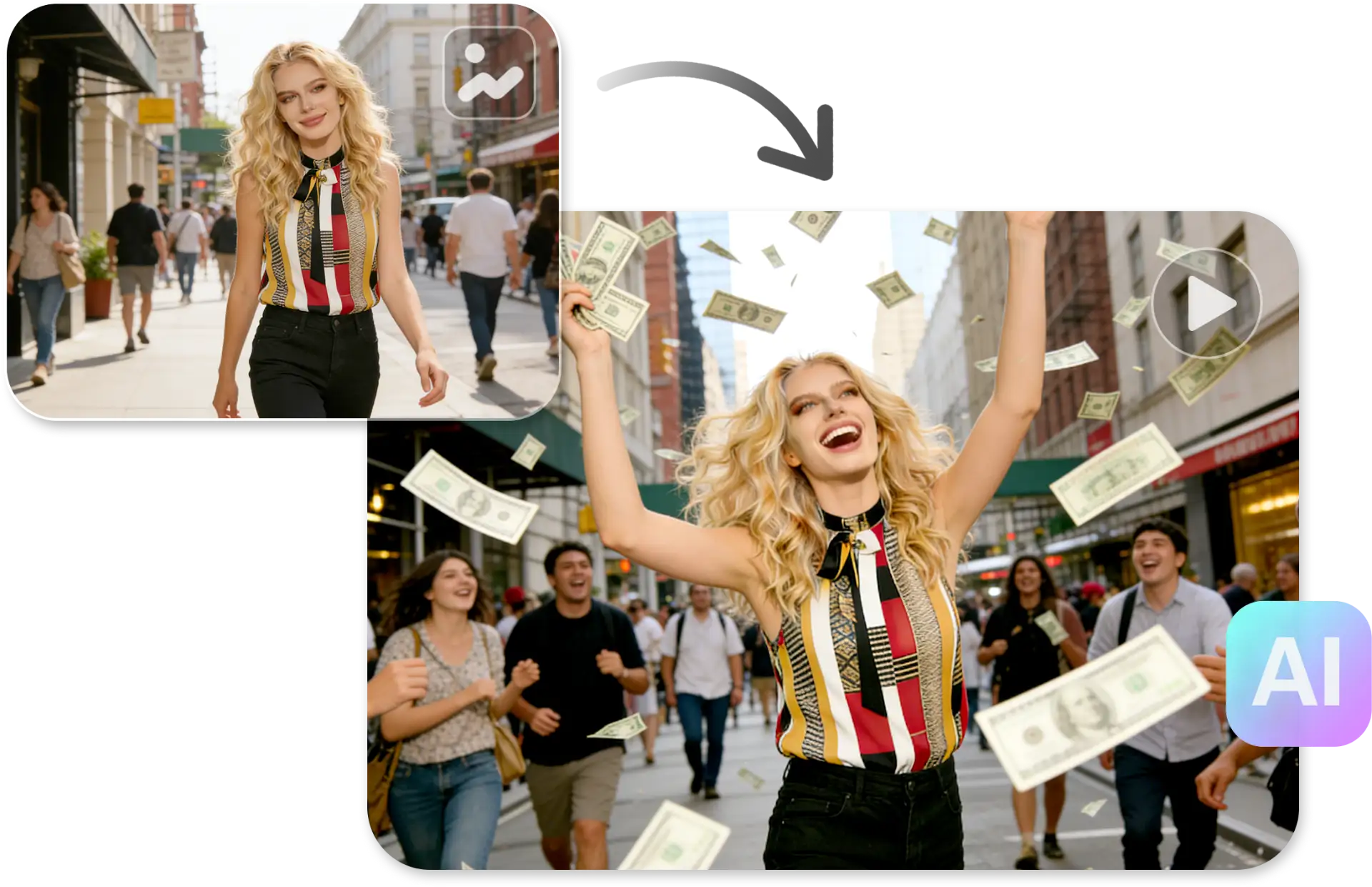 Celebratory Moments Under a Luxurious Money Rain